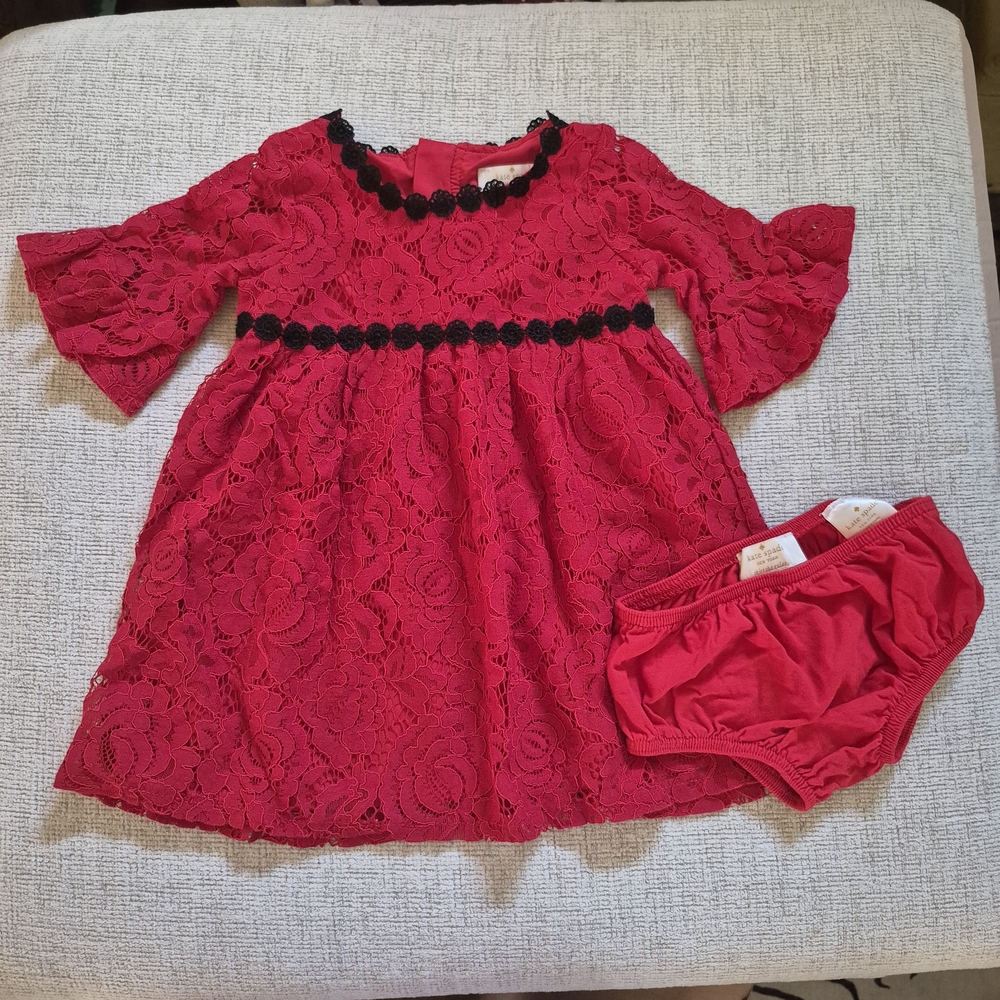 Kate Spade Kids Red Lace Baby Dress with Bloomers